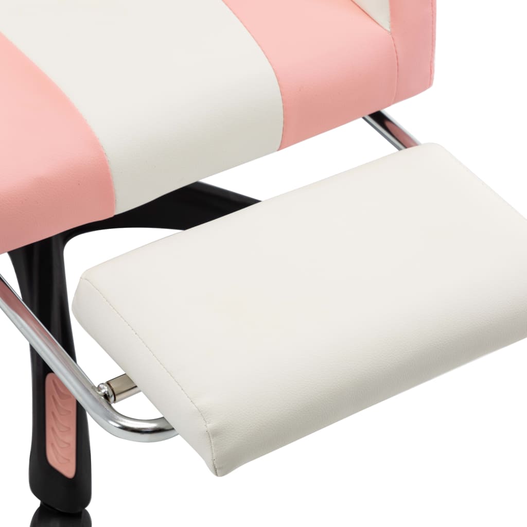 vidaXL Fotel dla gracza, z podnóżkiem, różowo-biały, sztuczna skóra