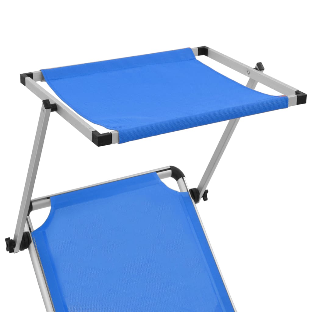 vidaXL Składany leżak z daszkiem, aluminium i textilene, niebieski