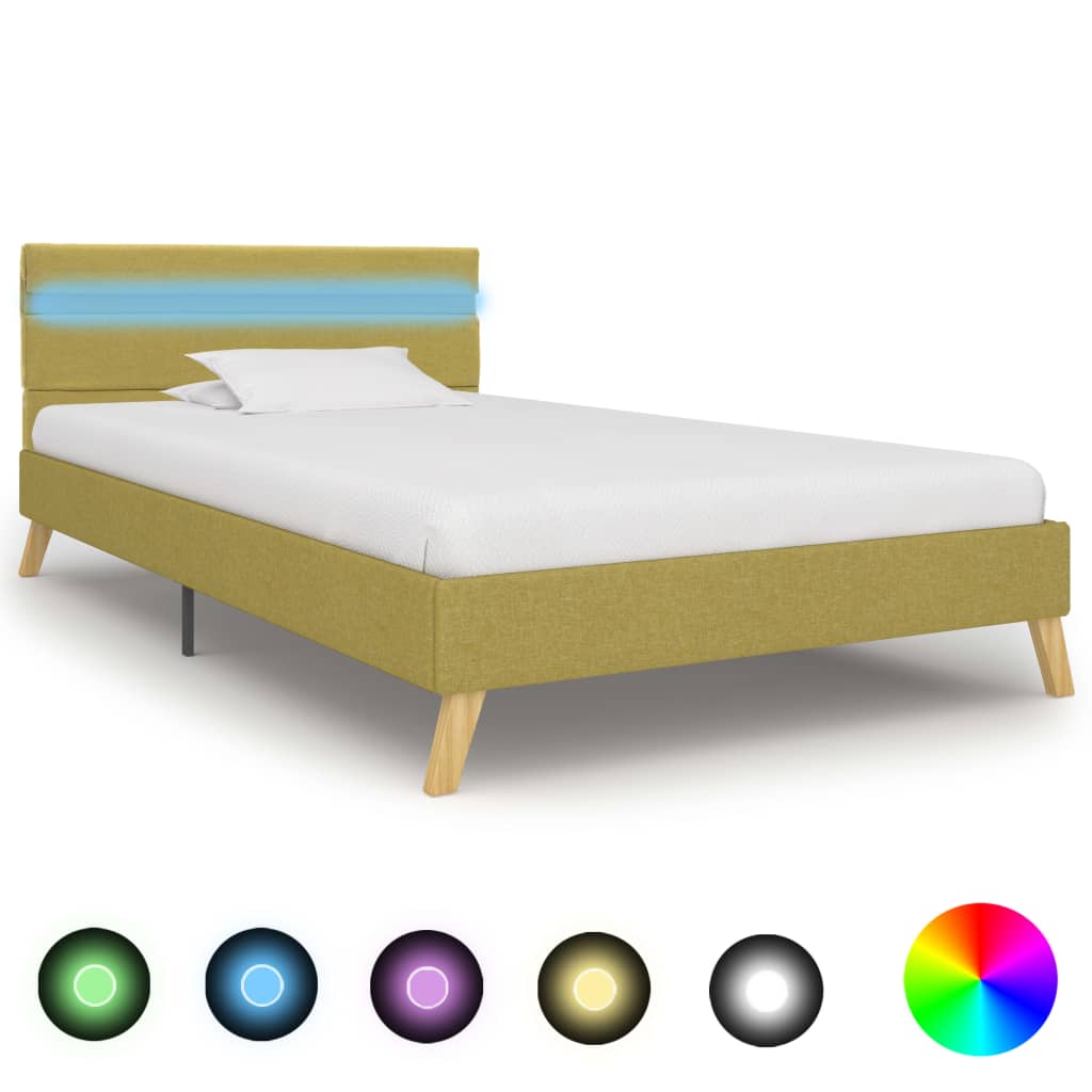 vidaXL Rama łóżka z LED, zielona, tkanina, 90 x 200 cm