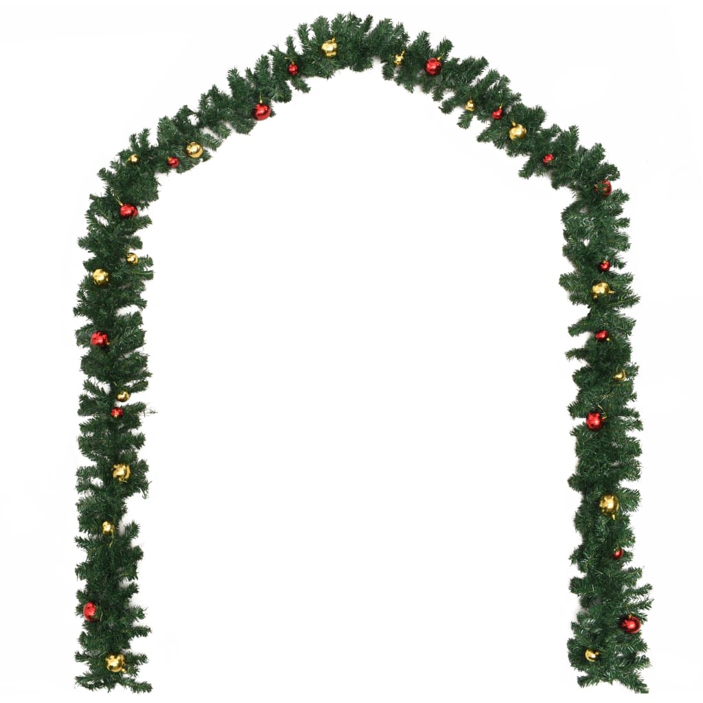 vidaXL Girlandy świąteczne, 4 szt., z bombkami, zielone, 270 cm, PVC