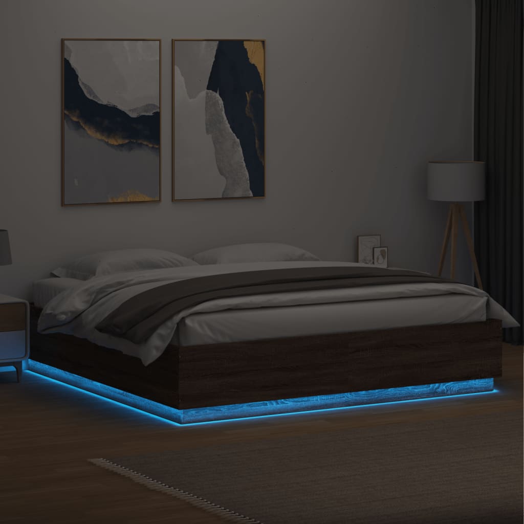 vidaXL Rama łóżka z LED, brązowy dąb, 180x200 cm