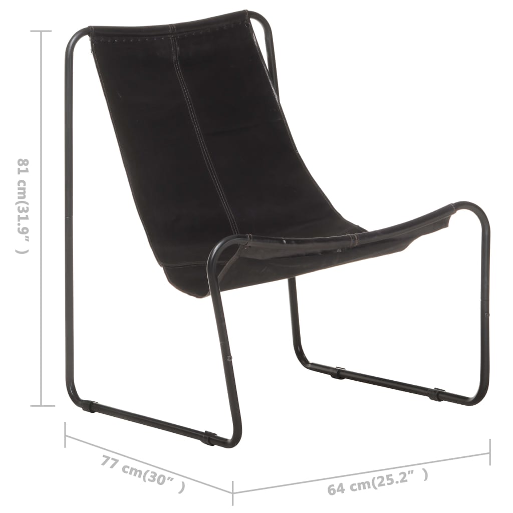 vidaXL Krzesło wypoczynkowe, czarne, skóra naturalna