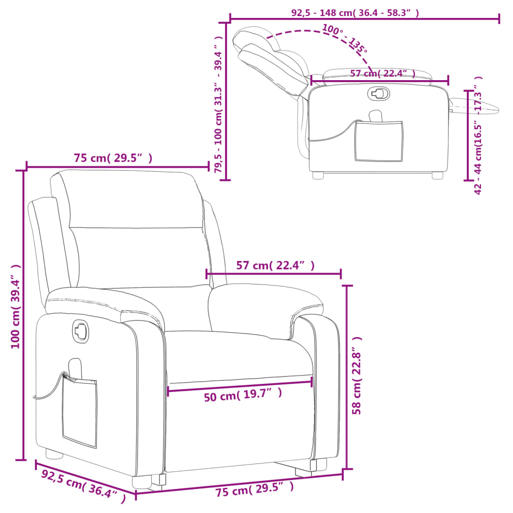 vidaXL Rozkładany fotel masujący, podnoszony, ciemnoszary, aksamitny