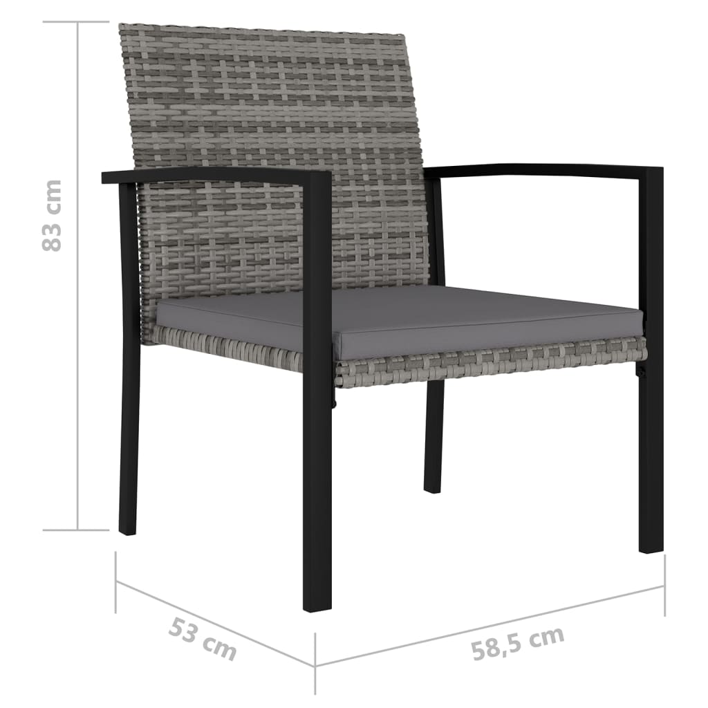 vidaXL Krzesła ogrodowe, 2 szt., polirattan, szare