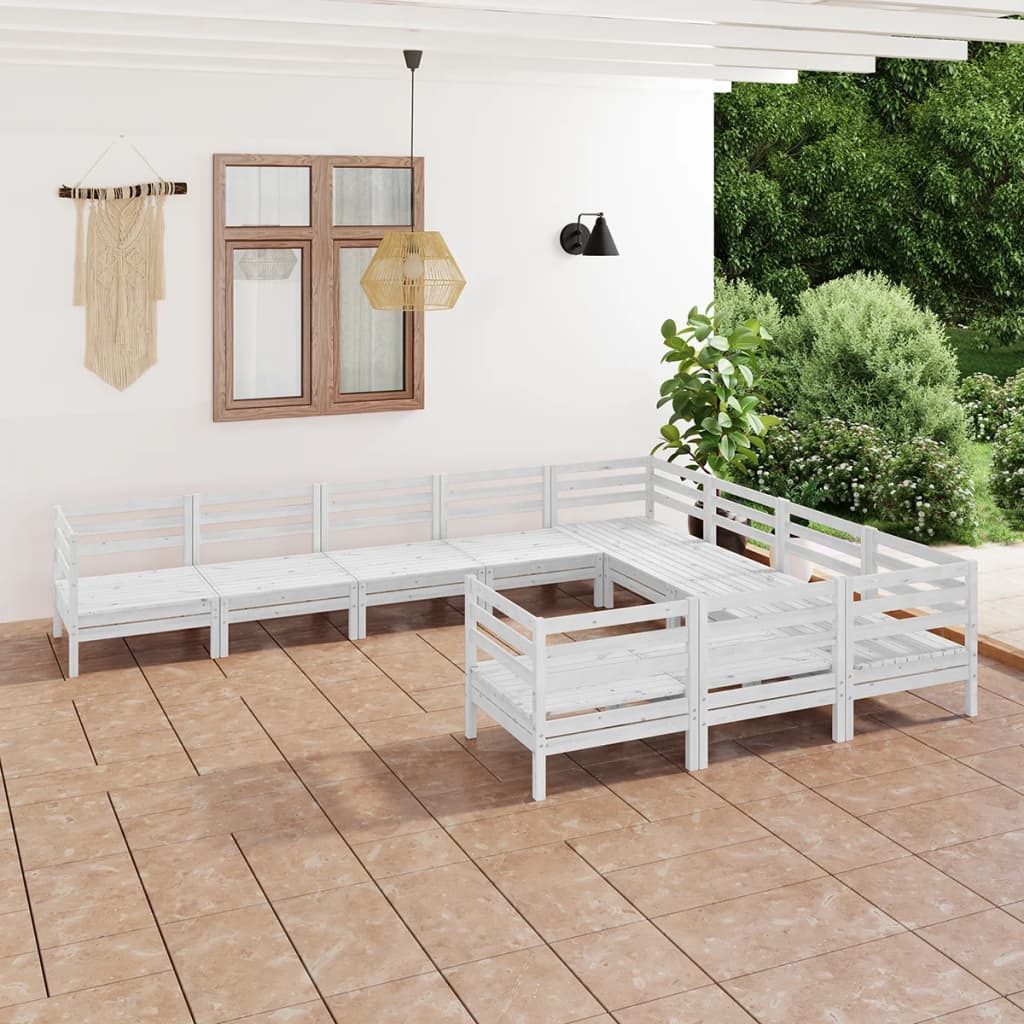 vidaXL 10-cz. zestaw wypoczynkowy do ogrodu, biały, drewno sosnowe
