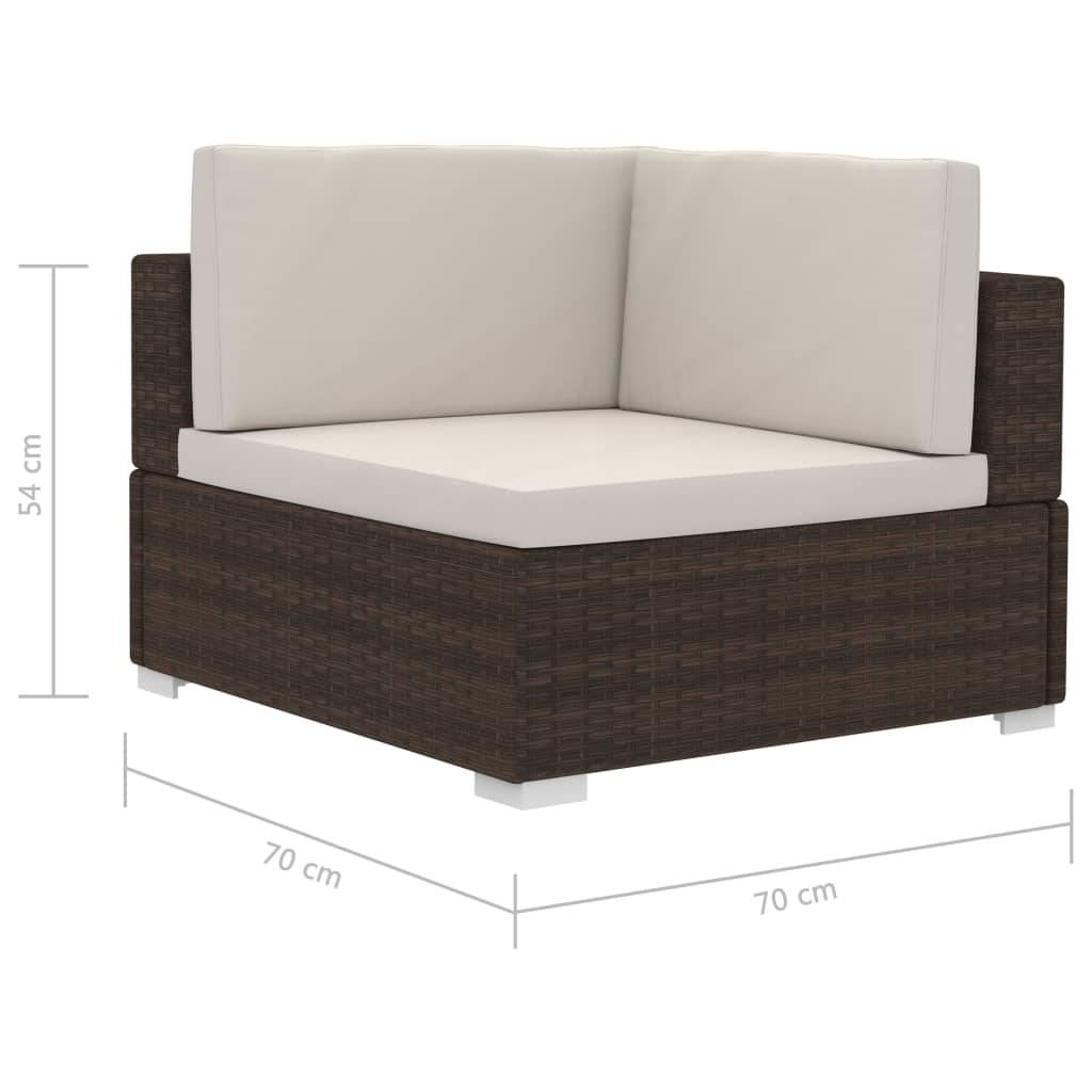 vidaXL Fotele narożne, 2 szt., z poduszkami, polirattan, brązowe