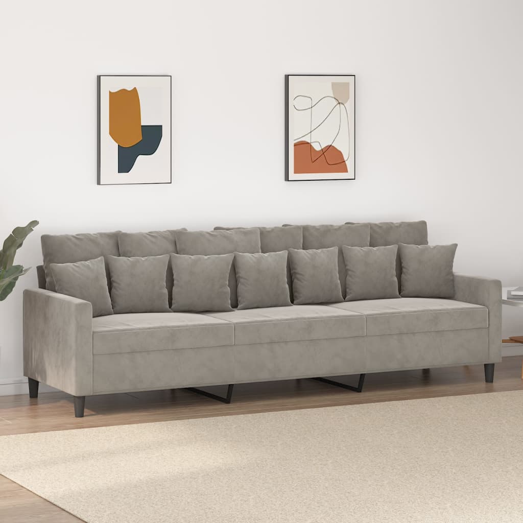 vidaXL Sofa 3-osobowa, jasnoszary, 210 cm, obita aksamitem