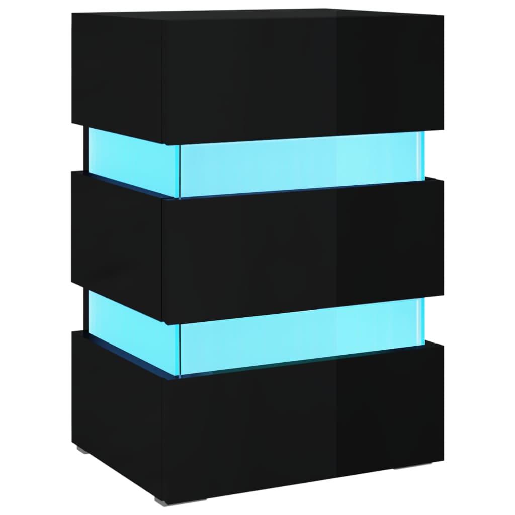 vidaXL Szafka nocna z LED, wysoki połysk, czarna, 45x35x67 cm