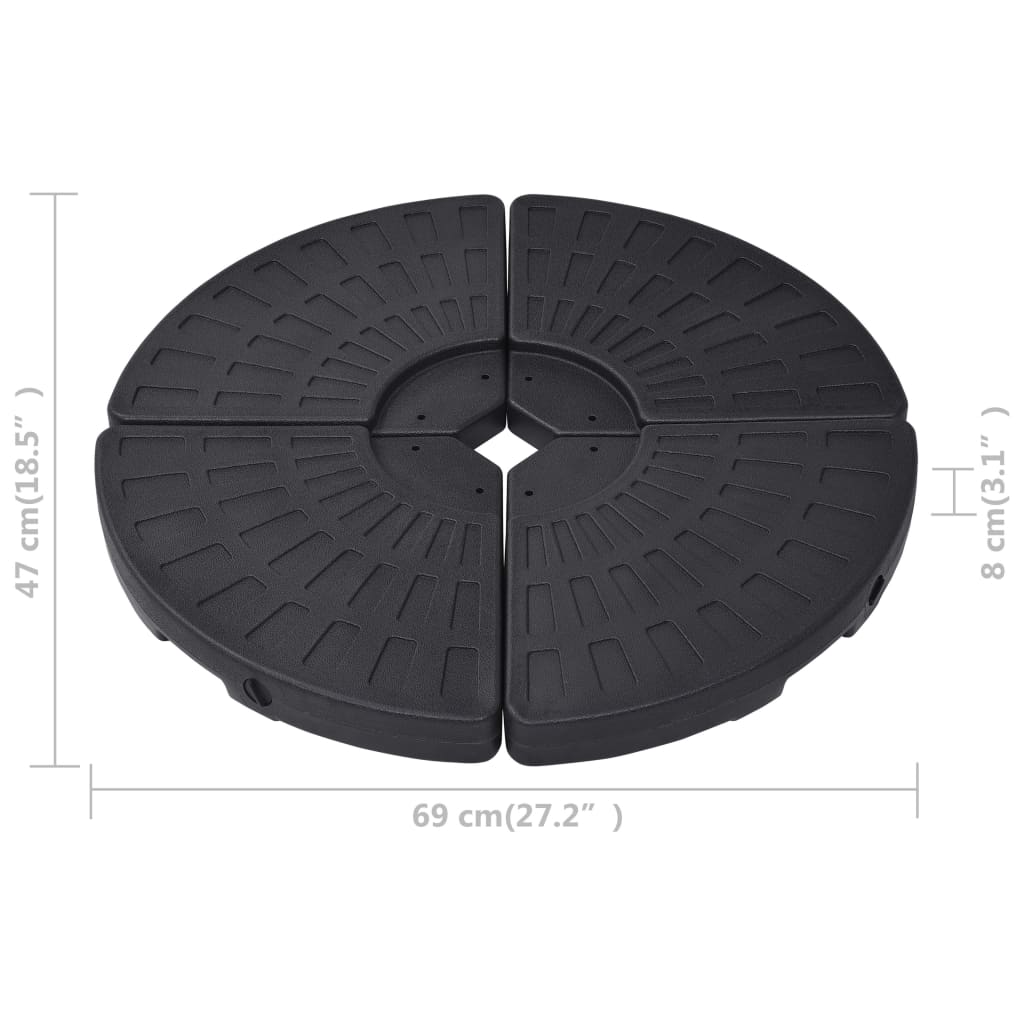 vidaXL Podstawa pod parasol w formie wachlarza, 4 elementy, czarna