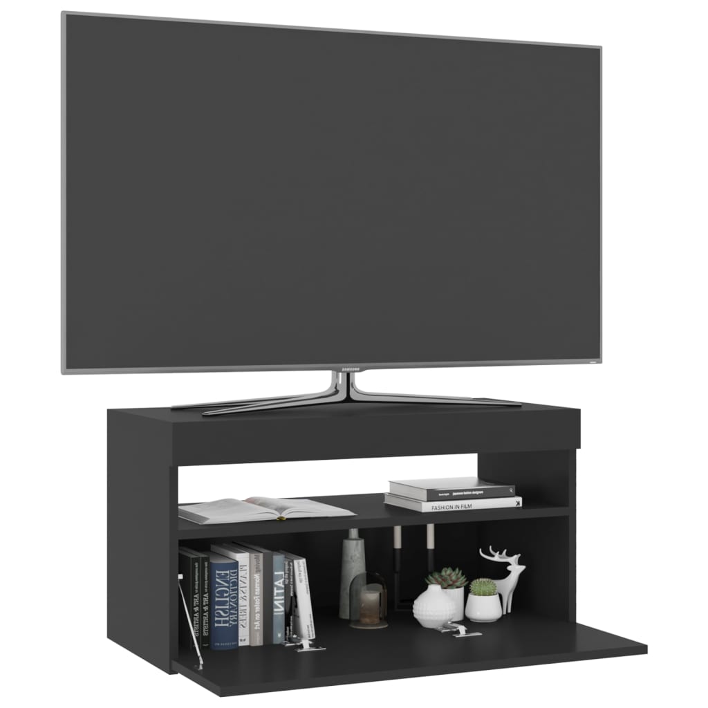 vidaXL Szafka pod TV z oświetleniem LED, czarna, 75x35x40 cm