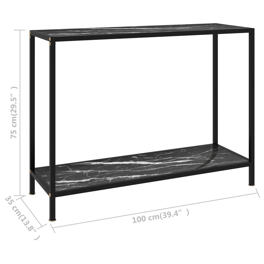 vidaXL Stolik konsolowy, czarny, 100x35x75 cm, szkło hartowane