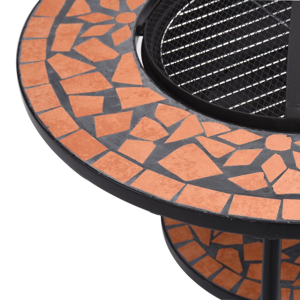 vidaXL Mozaikowe palenisko ze stolikiem, terakota, 68 cm, ceramika