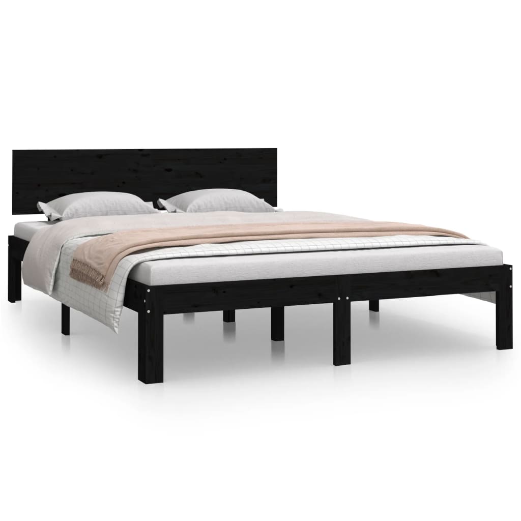vidaXL Rama łóżka, czarna, lite drewno, 135x190 cm, podwójna