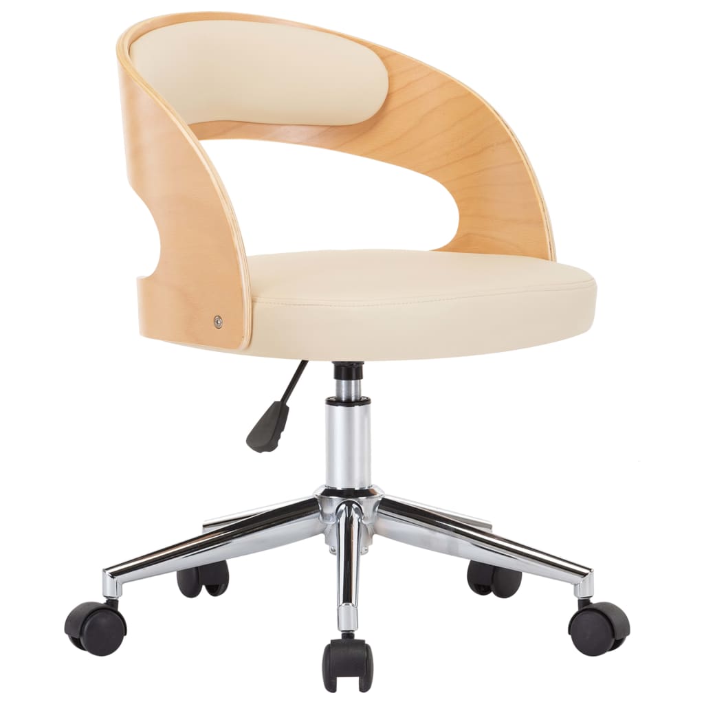vidaXL Obrotowe krzesło biurowe, kremowe, gięte drewno i ekoskóra