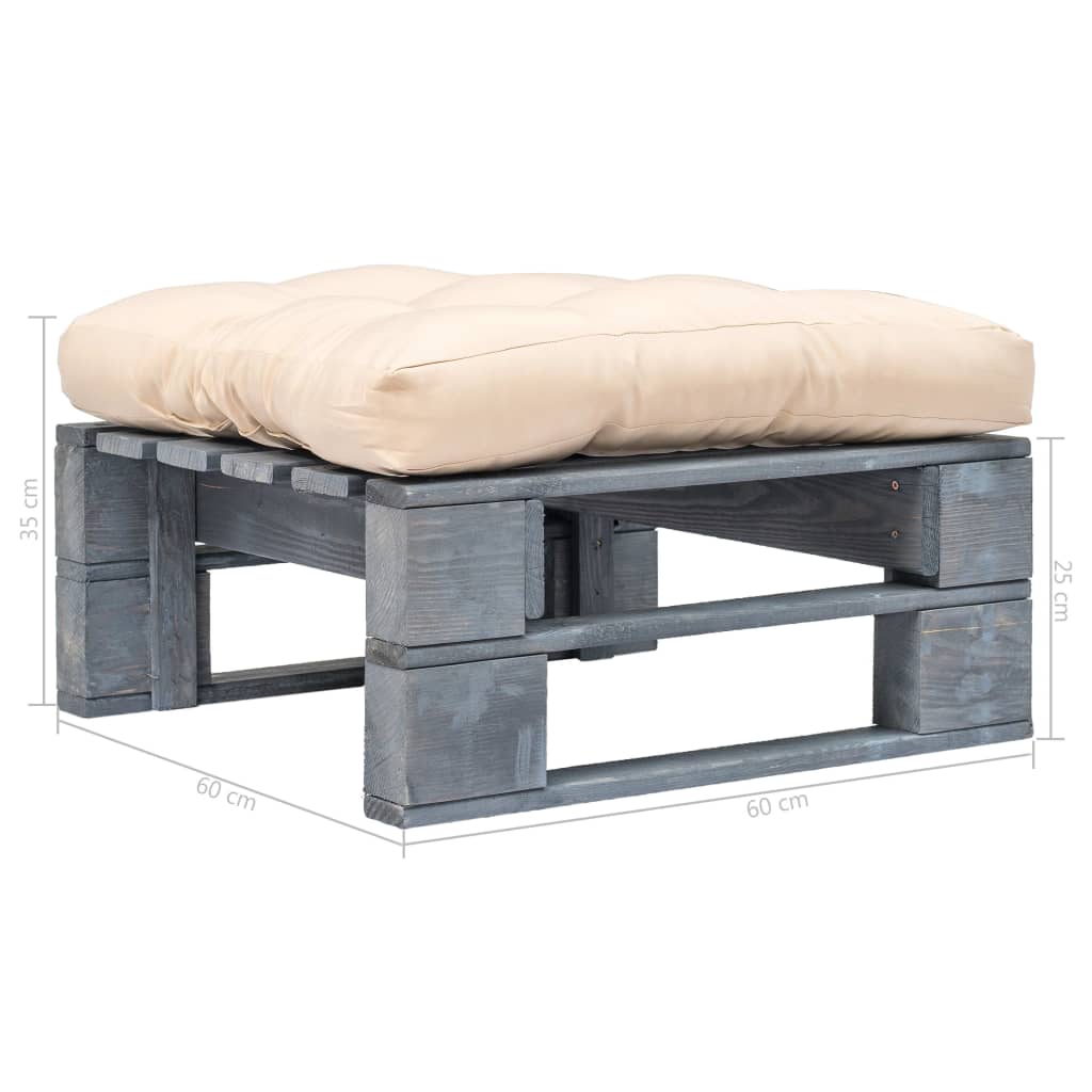 vidaXL Ogrodowy stołek z palet z piaskową poduszką, szare drewno