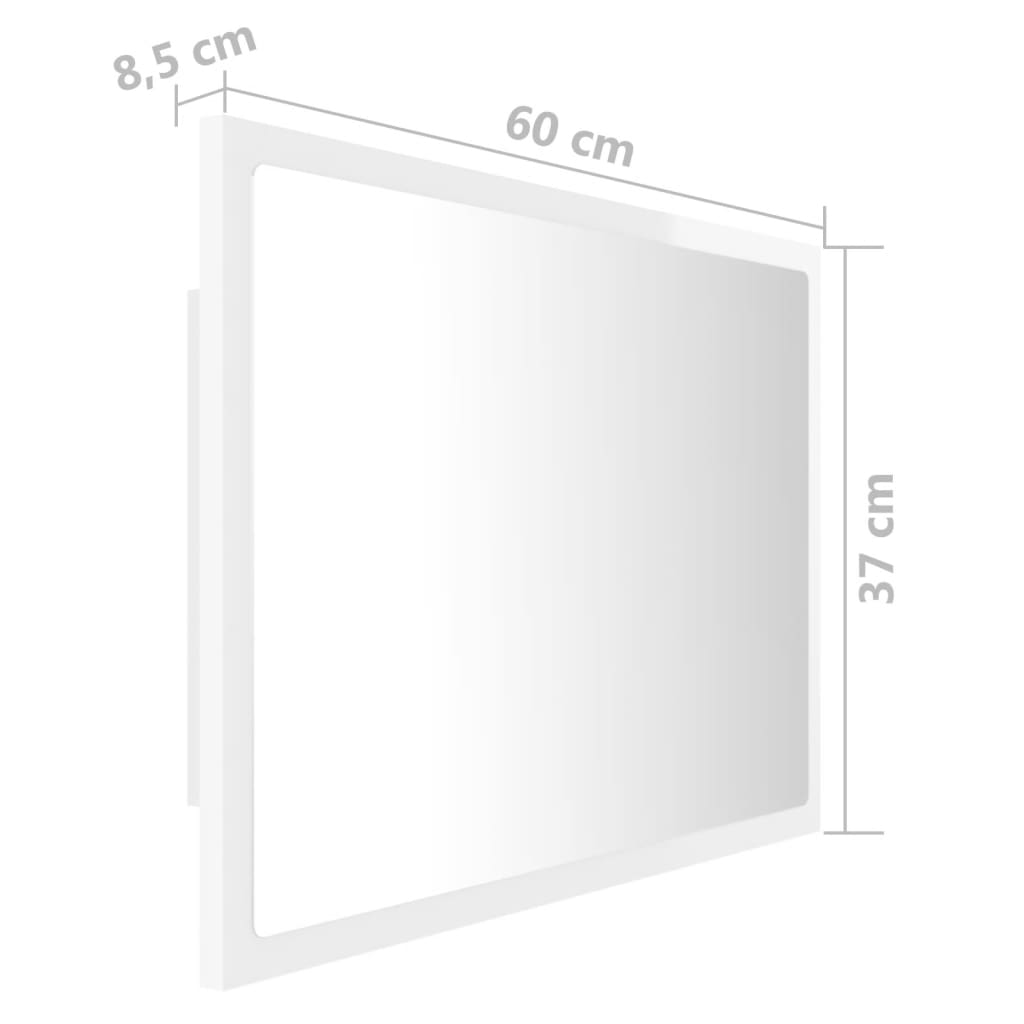 vidaXL Lustro łazienkowe LED, wysoki połysk, białe, 60x8,5x37cm, akryl
