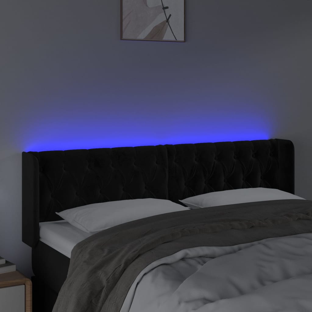 vidaXL Zagłówek do łóżka z LED, czarny, 147x16x78/88 cm, aksamit