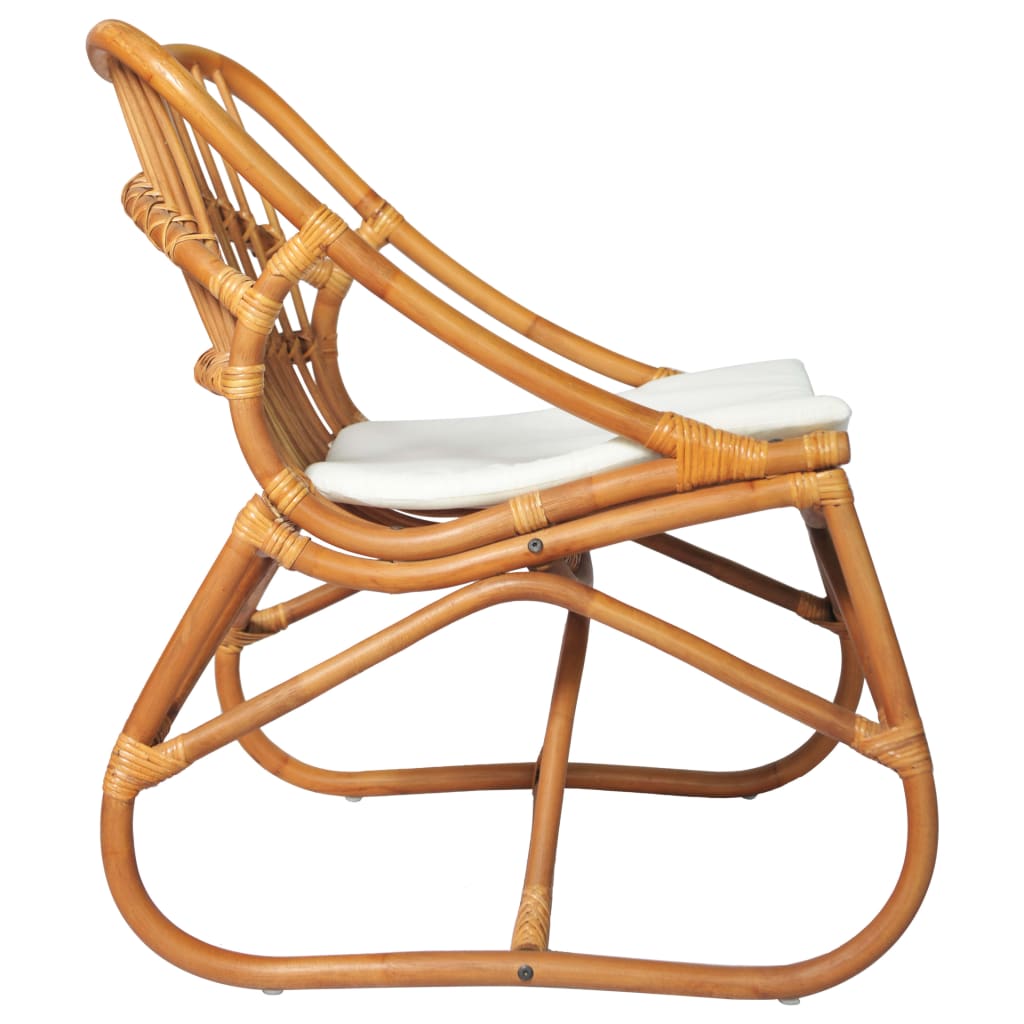 vidaXL Krzesło rattanowe, jasnobrązowe, lniana poduszka