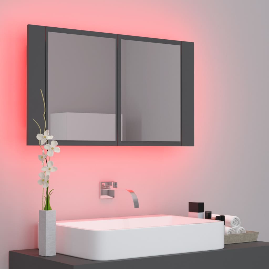 vidaXL Szafka łazienkowa z lustrem i LED, szara, 80x12x45 cm, akryl