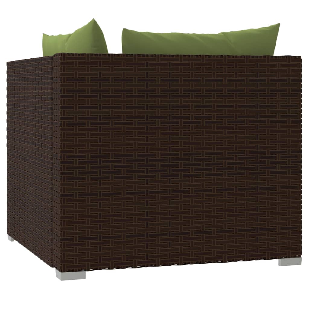 vidaXL 2-osobowa sofa ogrodowa z poduszkami, polirattan, brązowa