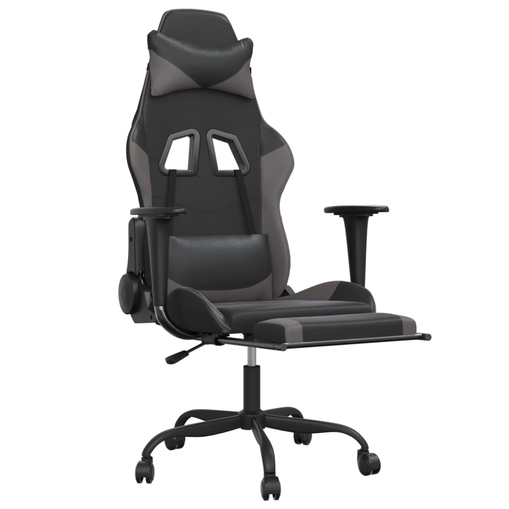 vidaXL Masujący fotel gamingowy z podnóżkiem, czarno-szary
