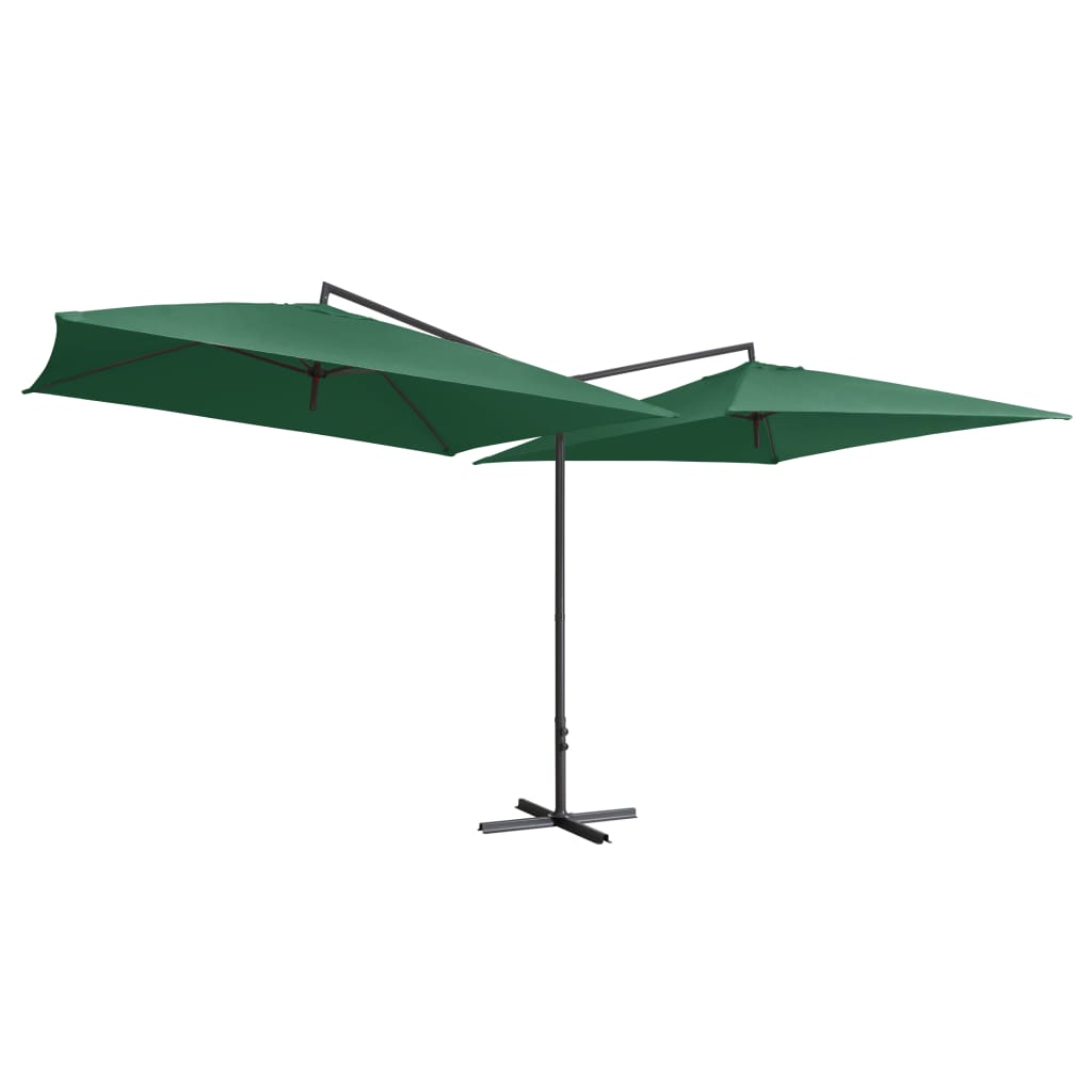 vidaXL Podwójny parasol na stalowym słupku, 250 x 250 cm, zielony