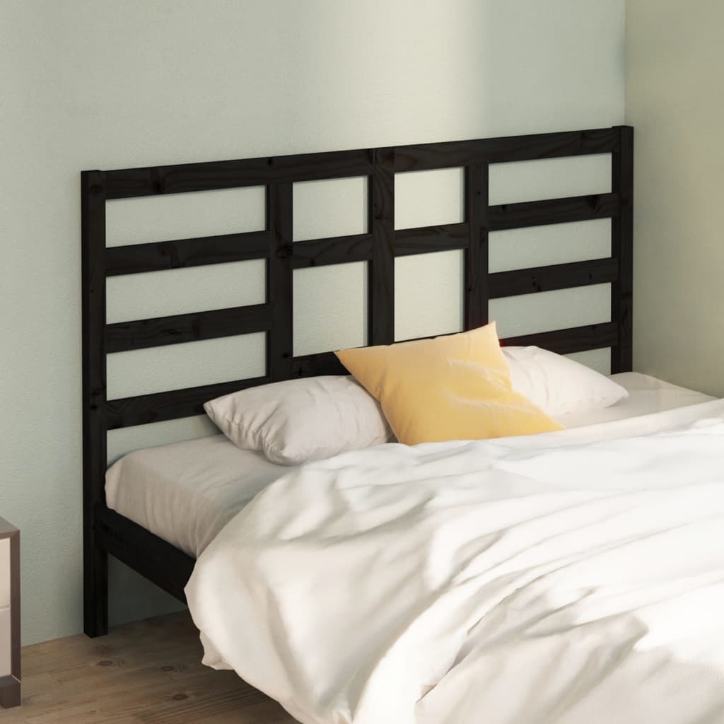 vidaXL Wezgłowie łóżka, czarne, 126x4x104 cm, lite drewno sosnowe