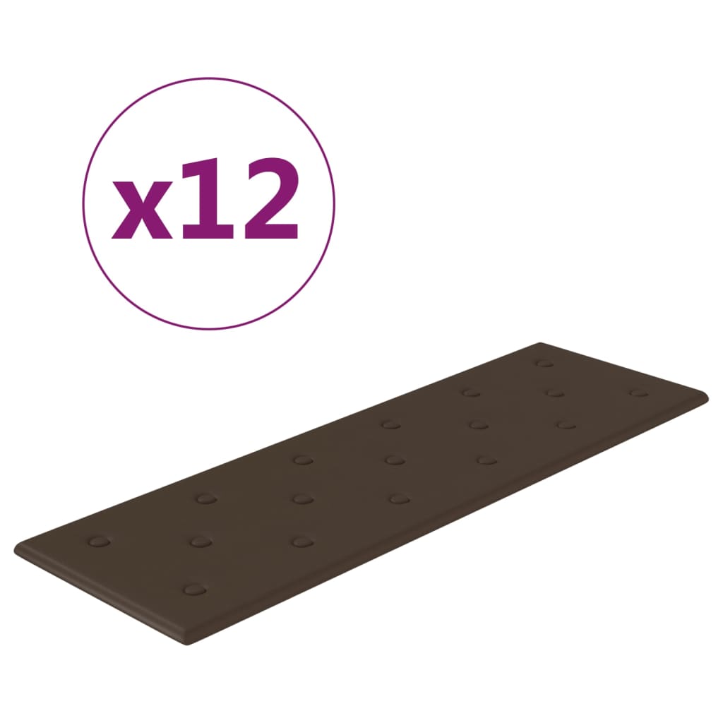 vidaXL Panele ścienne, 12 szt., brązowe, 90x30 cm, sztuczna skóra