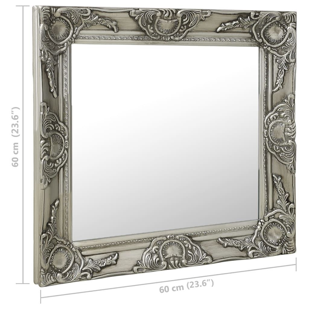 vidaXL Lustro ścienne w stylu barokowym, 60x60 cm, srebrne