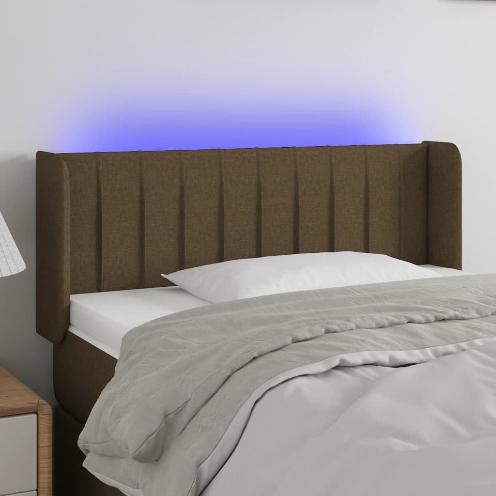 vidaXL Zagłówek do łóżka z LED, ciemnobrązowy, 103x16x78/88cm, tkanina