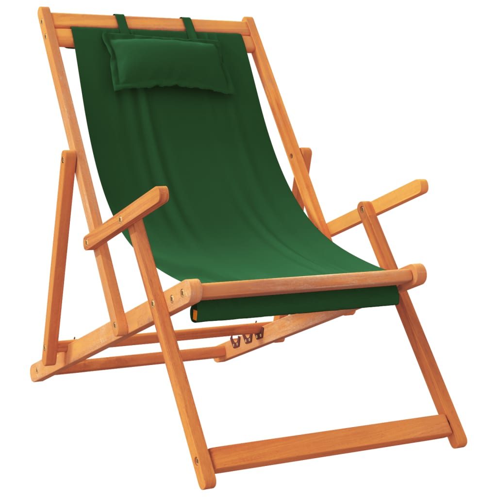 vidaXL Składane krzesła plażowe, 2 szt., zielone, obite tkaniną