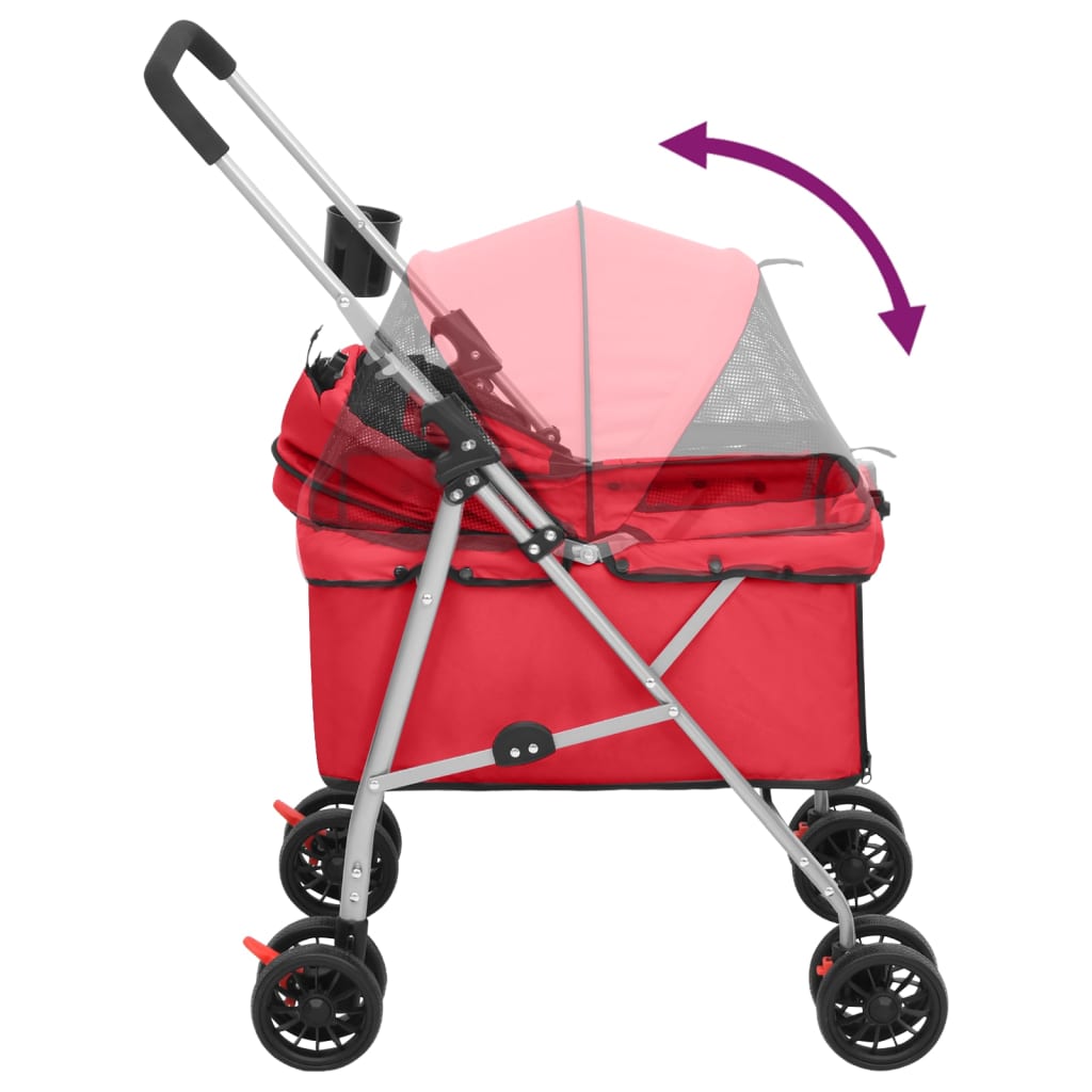 vidaXL Składany wózek dla psa, czerwony, 76x50x100 cm, tkanina Oxford