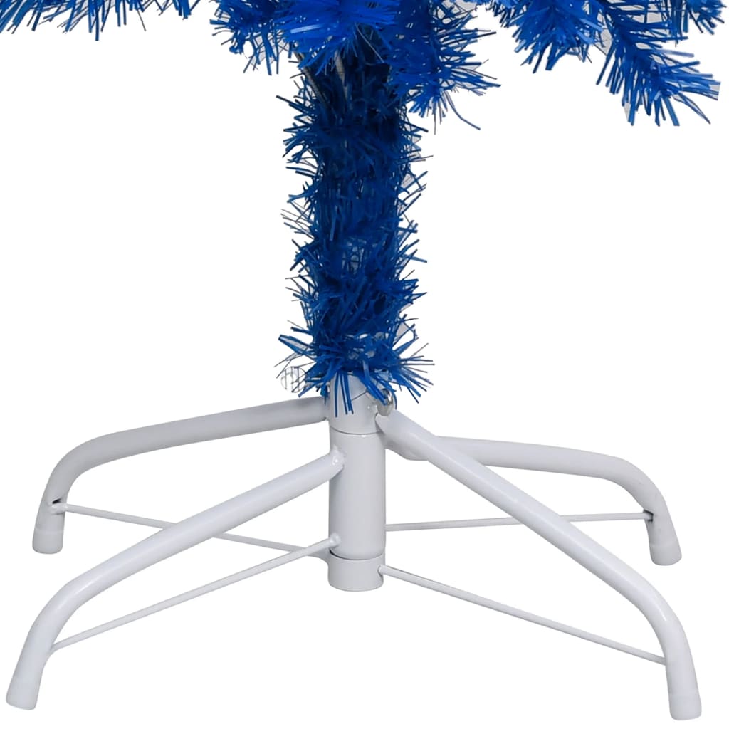 vidaXL Sztuczna choinka z lampkami i bombkami, niebieska, 240 cm, PVC