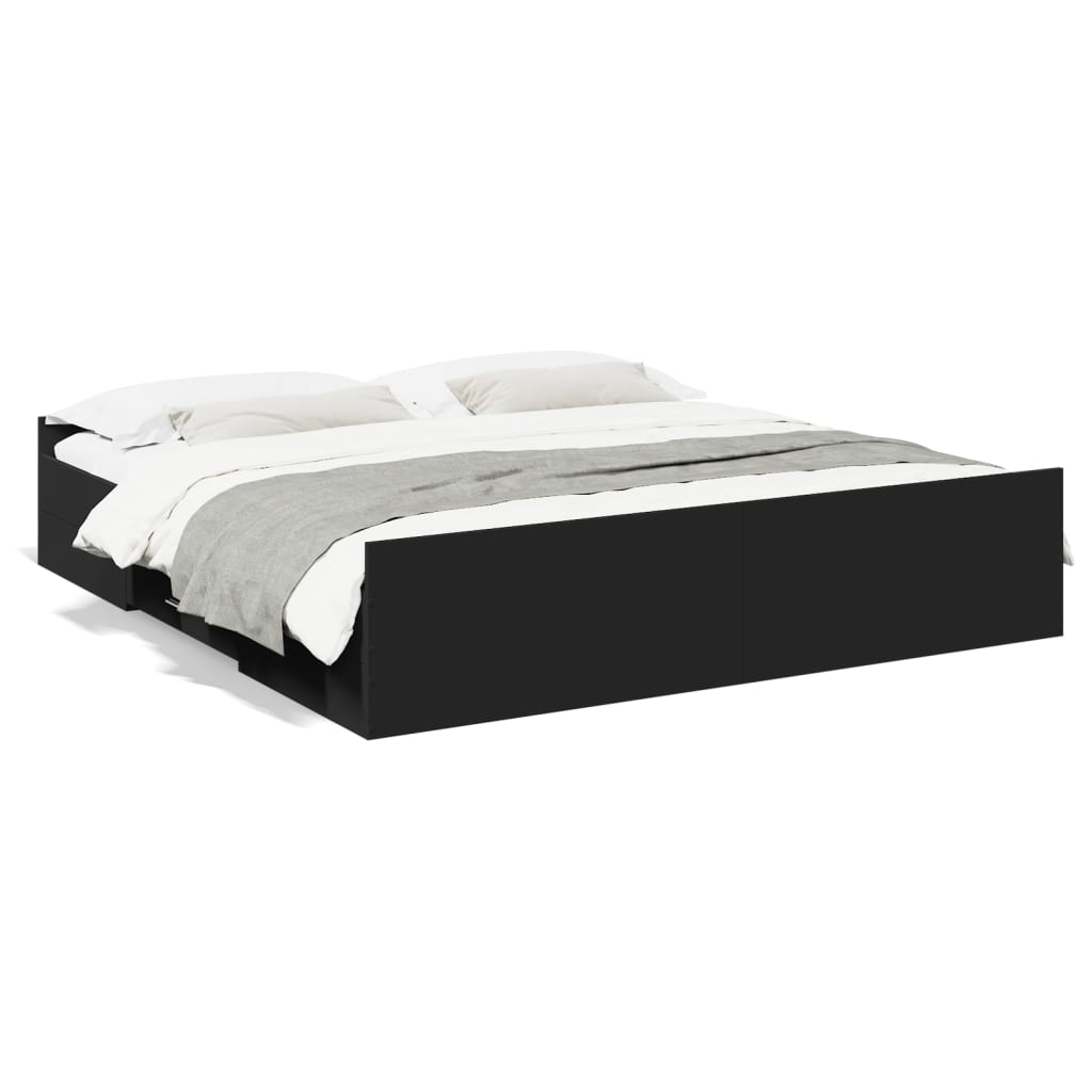 vidaXL Rama łóżka z szufladami, czarna, 180x200 cm