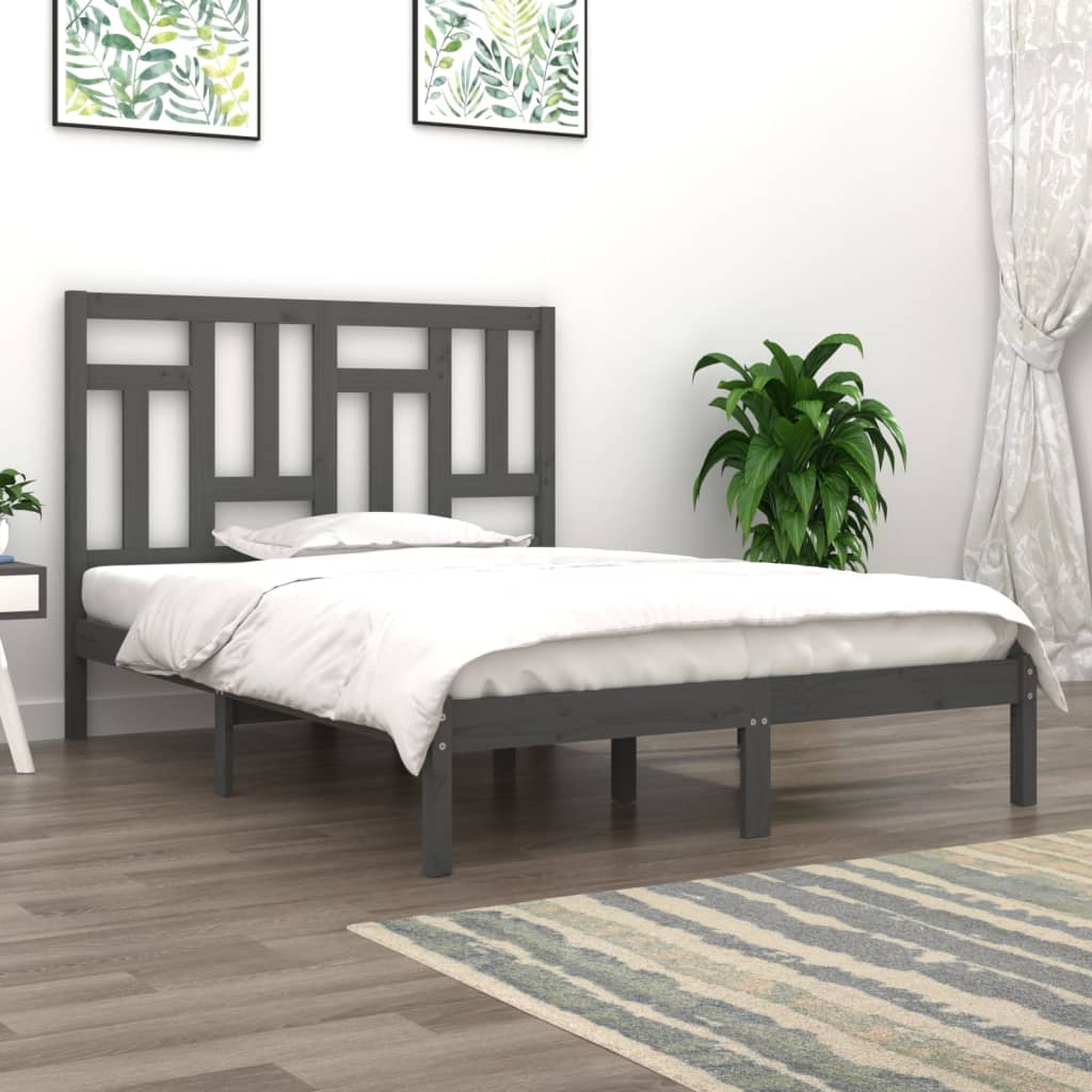 vidaXL Rama łóżka, szara, lite drewno sosnowe, 150x200 cm