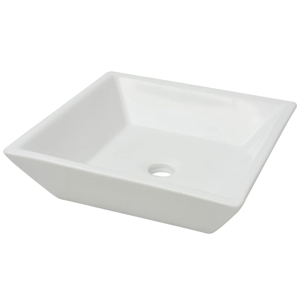 vidaXL Umywalka ceramiczna, kwadratowa 41,5 x 41,5 x 12 cm, biała