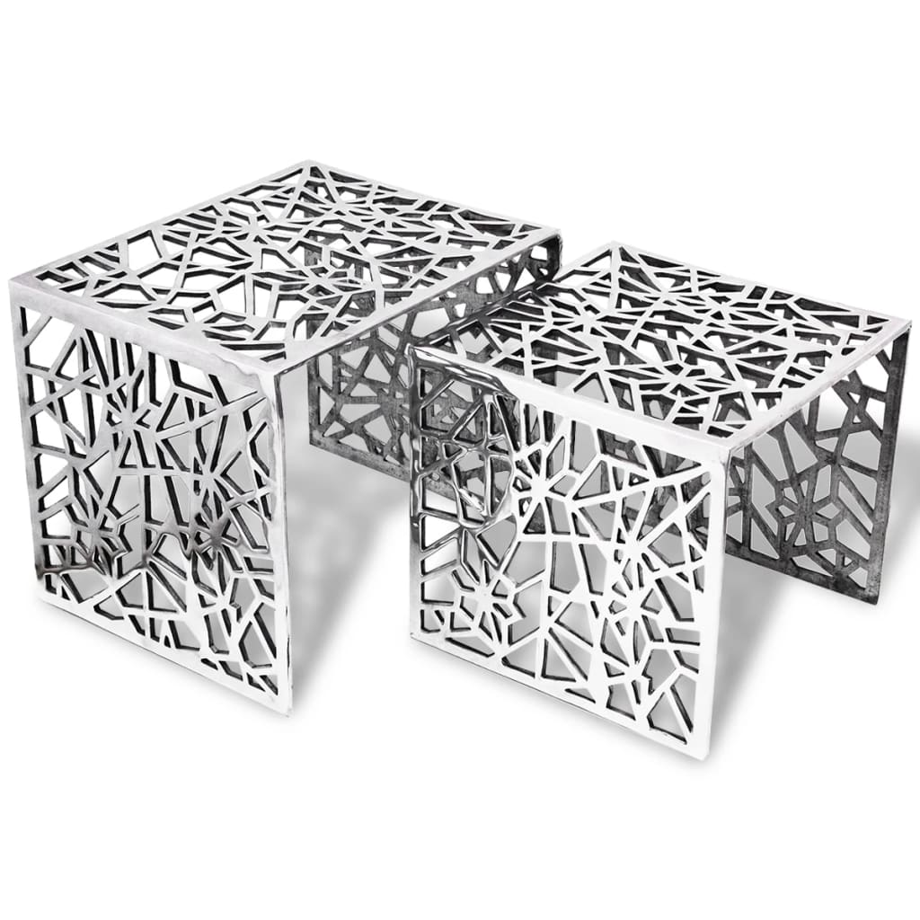 vidaXL 2-częściowy stolik boczny kwadratowy z aluminium, srebrny