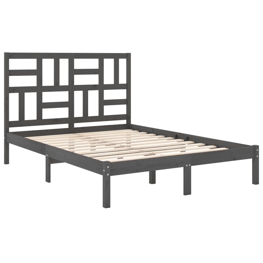 vidaXL Rama łóżka, lite drewno, szara, 135x190 cm, podwójna