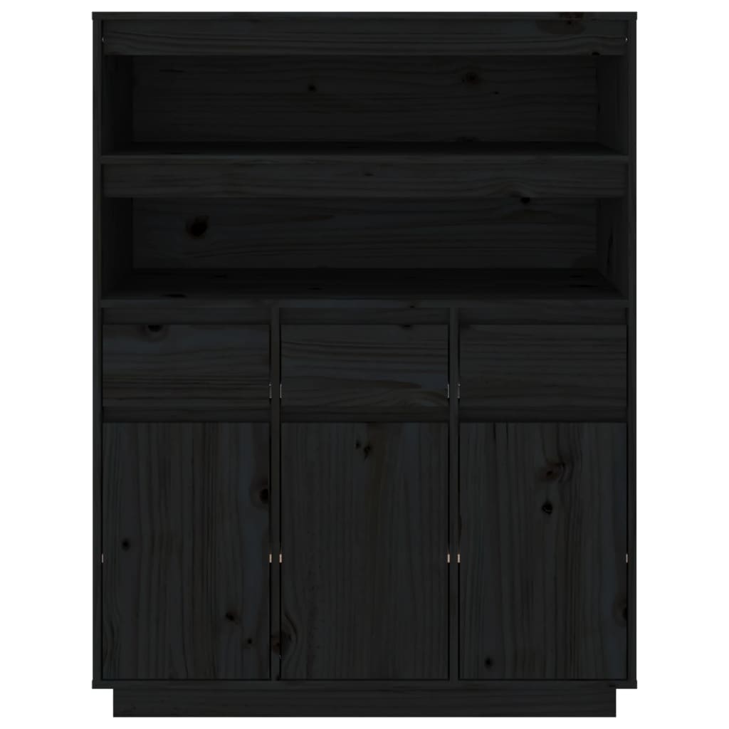 vidaXL Wysoka szafka, czarna, 89x40x116,5 cm, lite drewno sosnowe