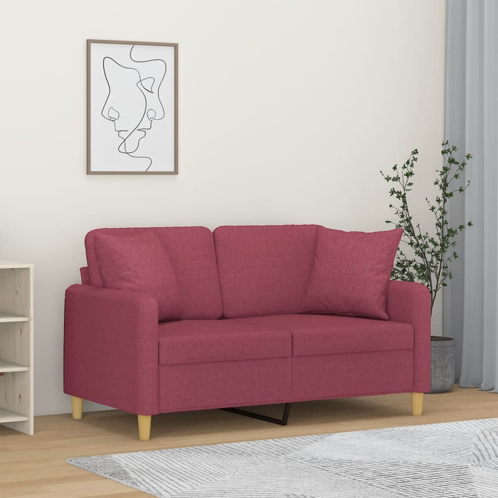 vidaXL 2-osobowa sofa z poduszkami, winna czerwień, 120 cm, tkanina