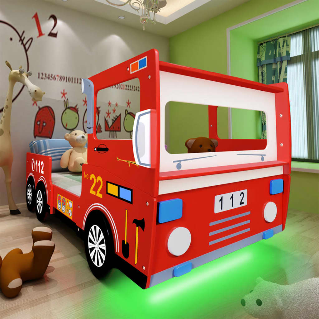 vidaXL Łóżko dziecięce wóz strażacki LED, 200x90 cm, czerwone