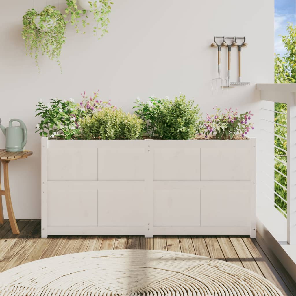 vidaXL Donica ogrodowa, biała, 150x50x70 cm, lite drewno sosnowe
