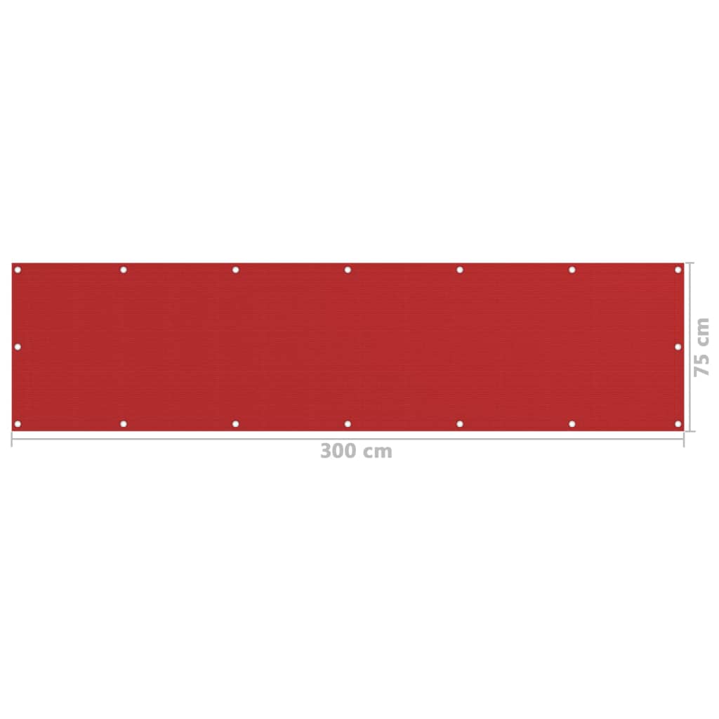 vidaXL Parawan balkonowy, czerwony, 75x300 cm, HDPE