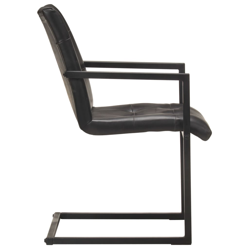 vidaXL Krzesła stołowe, wspornikowe, 6 szt., czarne, skóra naturalna