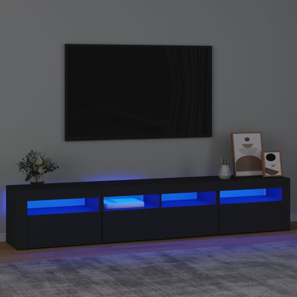 vidaXL Szafka pod TV z oświetleniem LED, czarna, 210x35x40 cm