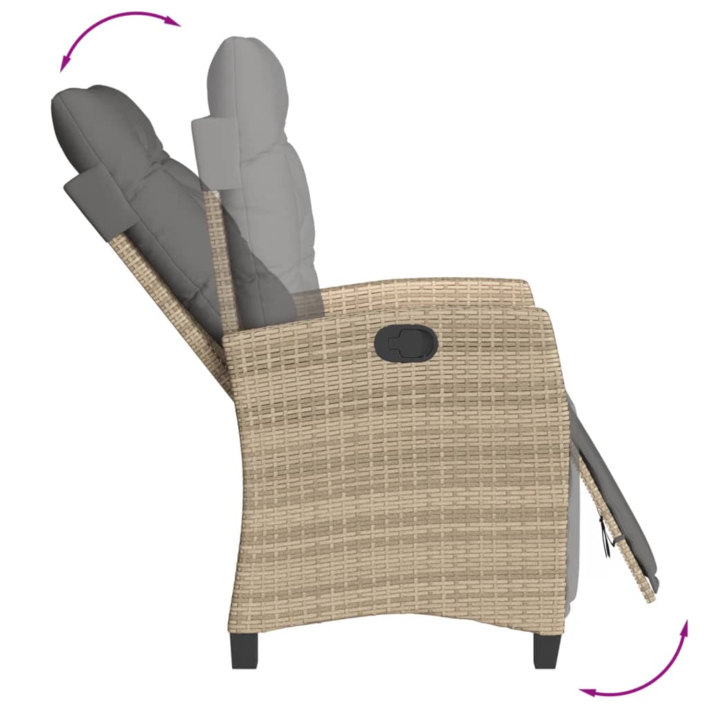 vidaXL Rozkładany fotel ogrodowy z podnóżkiem, mieszany beż, rattan PE