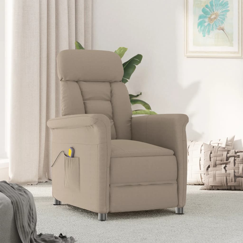 vidaXL Rozkładany fotel masujący, taupe, sztuczna skóra zamszowa