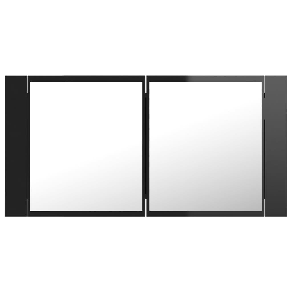 vidaXL Szafka łazienkowa z lustrem i LED, połysk, czarna, akryl