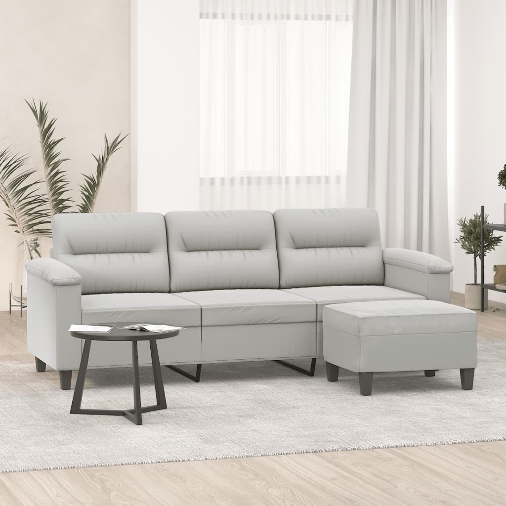 vidaXL 3-os. sofa z podnóżkiem, jasnoszara, 180 cm, obita mikrofibrą
