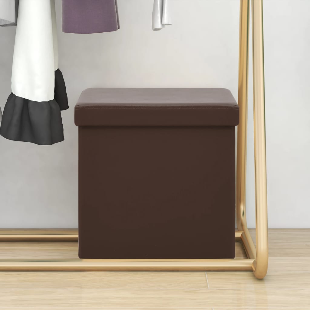 vidaXL Składany stołek ze schowkiem, brązowy, PVC